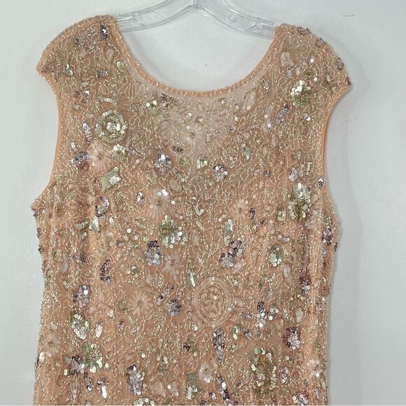 Mac Duggal 5500 Size 14 Floral Embellished Bateau Neck Formal Gown, Nude Silver - Picture 4 of 15